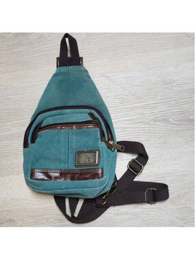 Teal canvas sling purse